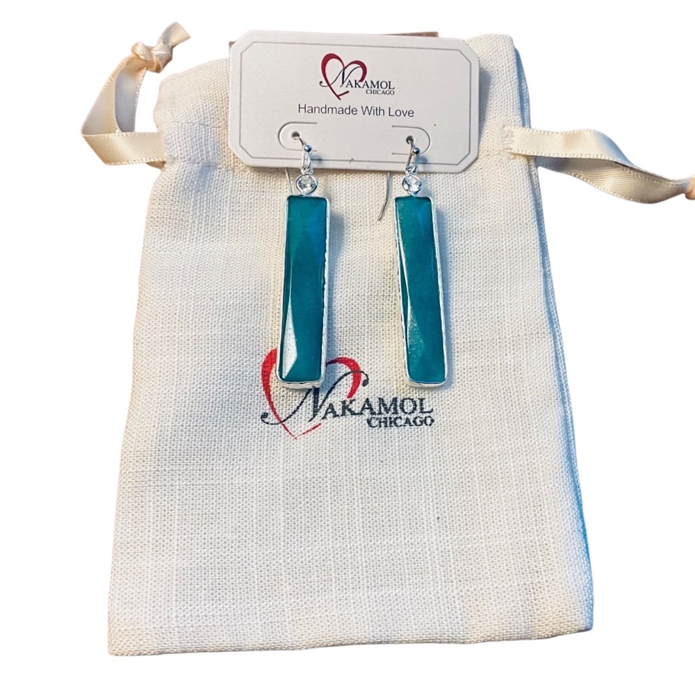 Nakamol Sterling Silver Turquoise Teal Chalcedony Rectangular Drop Earrings
